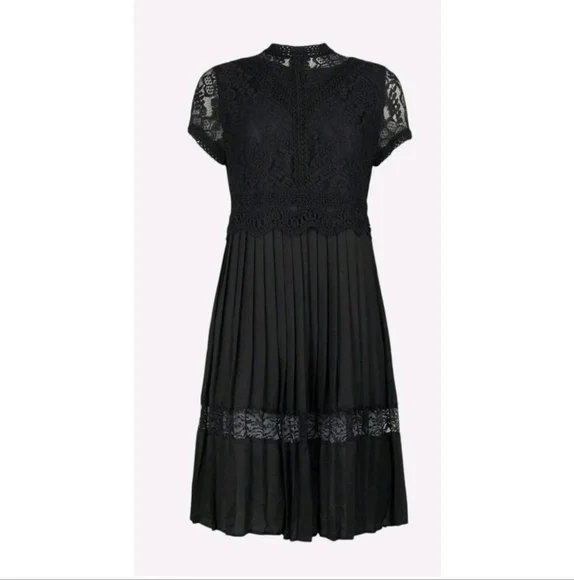 knee length dresses for ladies Black Lace Long Sleeve V-Neck Wrap Over Gown main image 0